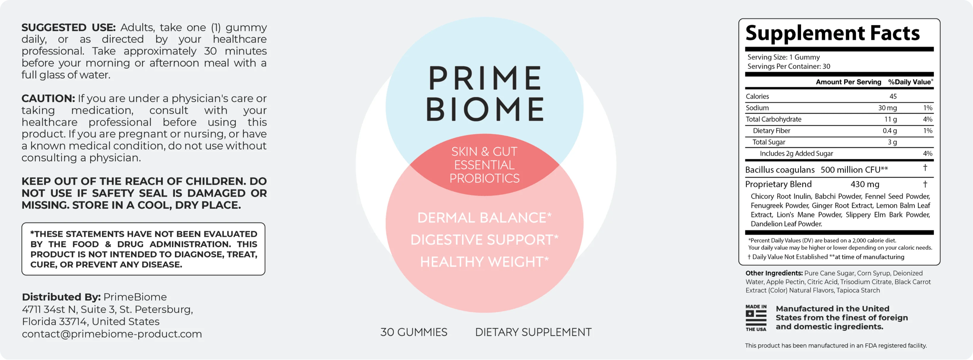 PrimeBiome Product Label